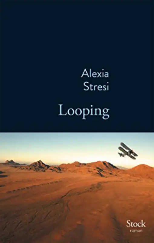 page de couverture alexia stresi - un avion dans le désert faisant un looping
